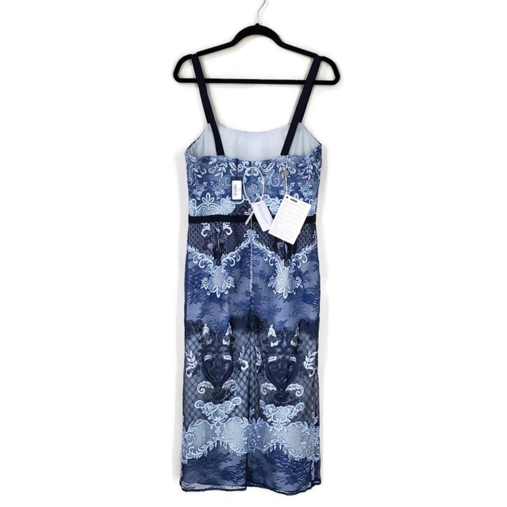 NWT Marchesa Notte 3D Embroidered Grosgrain Midi Cocktail Dress Blue Sz 8 - Picture 6 of 16